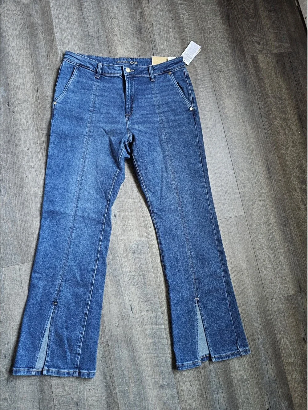Michael Kors Women's Medium Indigo Denim Jeans Flared Button Logo 5-Pocket